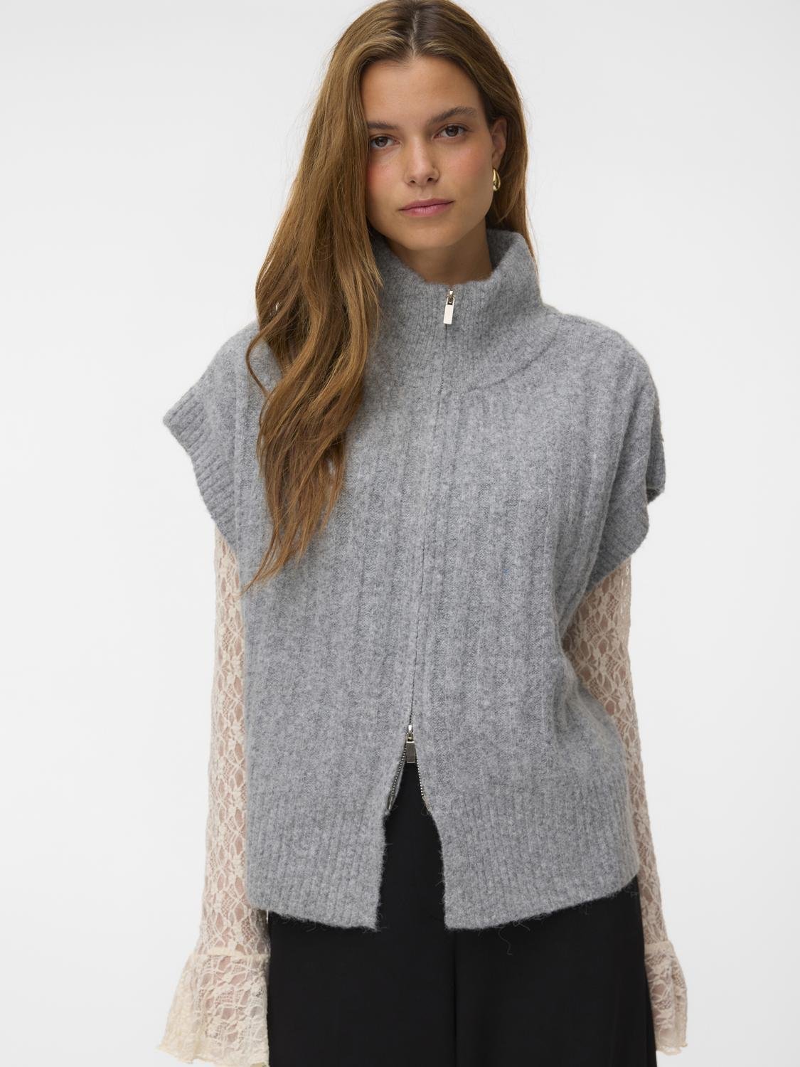 VMBANG Knitted Waistcoat - Medium Grey Melange - VERO MODA & VILA Bergvik